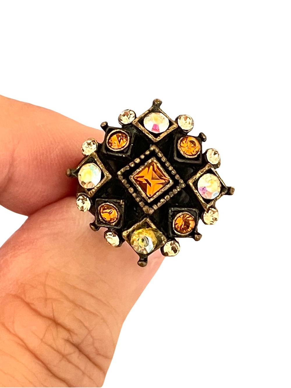 Vintage Mid-Century Maltese Cross Layout Rhinestone Adjustable Cocktail Ring